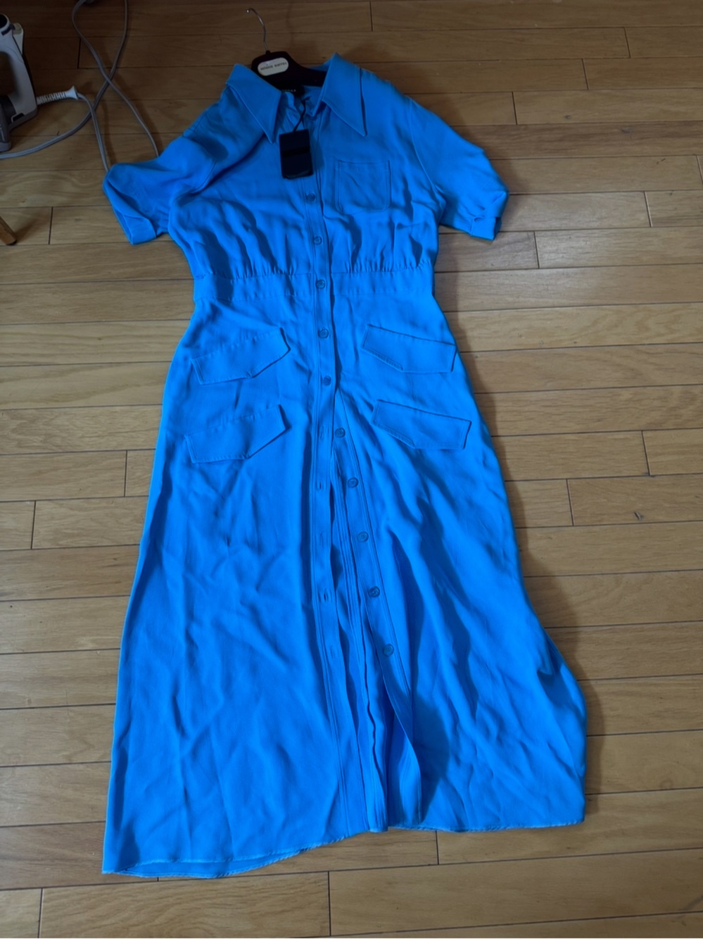Bright  Blue Button-Front Shirt Dress Rochas size 48/12  new with tag